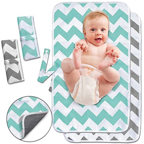 Portable Changing Pad, 2 Pack Baby Waterproof Diaper Changing Pad Reusable and Washable Newborn Travel Mat Station for Home Travel Outside