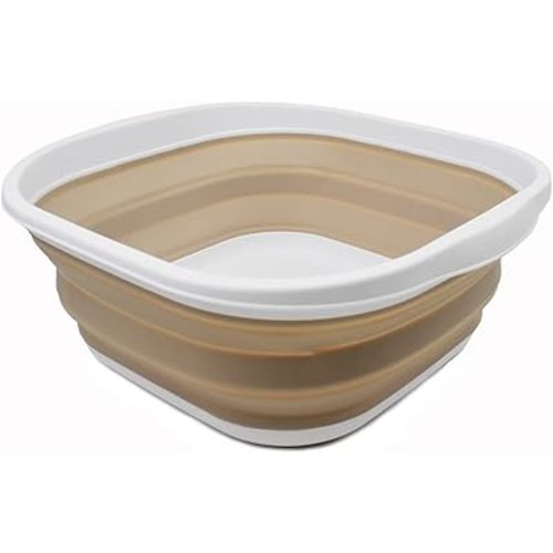 SAMMART 10L (2.6 Gallons) Collapsible Tub - Foldable Dish Tub - Portable Washing Basin - Space Saving Plastic Washtub (White/Latte, 1)