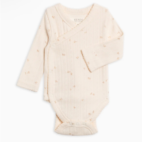 Hilda Brushed Back Pointelle Long Sleeve Kimono Bodysuit