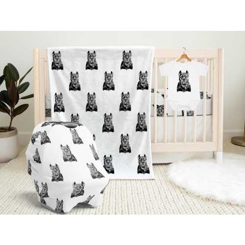 Cane Corso Baby Blanket, Cane Corso Baby Shower Gift, Baby Car Seat Cover, Dog Swaddle Blanket, Crib Sheet, Baby Bib, Dog Baby Knotted Hat
