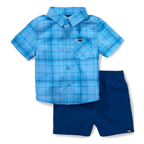 Under Armour Baby Boys Short-Sleeve Plaid Dri-FIT Fishing Shirt & Solid Woven Pull-On Shorts Set