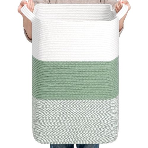 CLHMILY&Z 95L Laundry Basket Rectangular Green Rope - 16x15x24 Inches - Dirty Clothes and Soft Storage Bin for Blankets, Toys, and Nursery Essentials