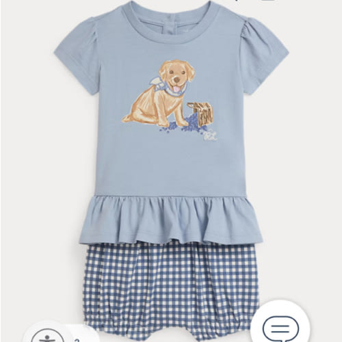 Dog-Print Cotton Tee & Gingham Bloomer