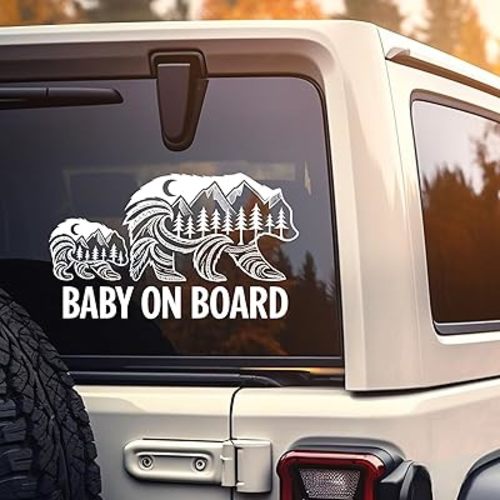 Bear Baby On Board Car Decal Mama Forest Bear and Cub Funny Wall Sticker Car Bumper Decoration Accessories for Car, Trucks, SUV, Window, Wall, Laptop 5" x 2.9"