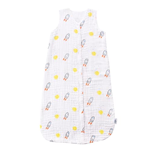 TADO MUSLIN Toddler Sleep Sack 2-4T, 0.5 TOG Lightweight Wearable Blanket, 100% Organic Cotton Muslin, Sleeveless, 2-Way YKK Zipper, OEKO-TEX Certified, Rocket