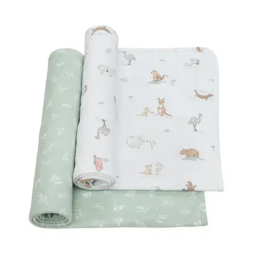 Living Textiles Swaddle Wraps 2 Pack Australiana | Baby Bunting AU