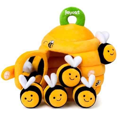 JoyCat Baby Toys 6-12 Months, Beehive Toy with 5 Sensory Bees, Baby Gift | Little hands can grab, shake, hide, and place soft bees back in the hive for rattle, crinkle, and mirror play