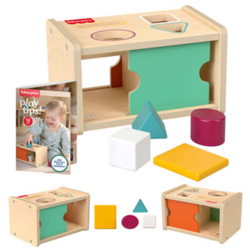 Fisher-Price Montessori Wooden Sort & Find Object Permanence Box, Baby Learning Toy