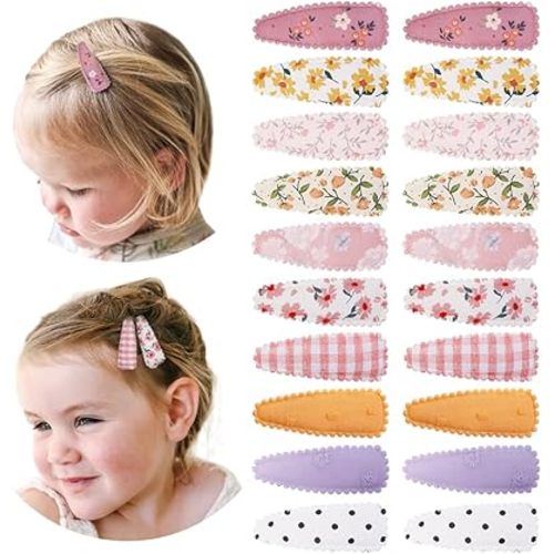 20 Pcs Girl Hair Clips Floral Print Toddler Hair Clips Non Slip Wrapped Snap Hairpins for Kids Barrettes Hair Accessories for Baby Toddler Girls (Light Color)