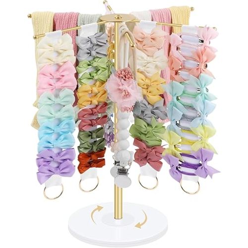 MOFASVIGI Headband Holder Bows Organizer for Girls, Metal Nylon Headbands Stand Hair Bows Storage Display, Hair Accessories Organizer for Baby Toddler Room Decor