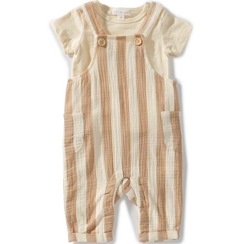 Scene&Heard Baby Boys Short Sleeve Stripe Gauzed Overall Set