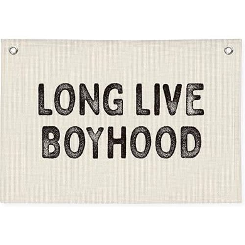 Wheatwin Long Live Boyhood Banner, Boys Room Decor, Vintage Linen Banner Wall Hanging Flag Decor for Toddler Boy Room Nursery Playroom