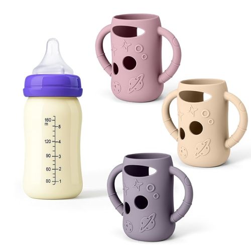 Mity rain 3 Pack Silicone Sleeves for Lansinoh Glass Bottles 5 OZ - Anti Breakage Baby Bottle Holder, Compatible with Lansinoh Glass Bottles for Babies with Handle
