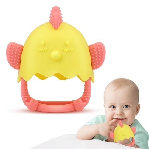 Anboor Baby Teething Toys, Silicone Teethers for Babies 4+Months Anti Dropping Hand Teether, Infant Baby Chew Toys for Teething Relief, Ideal Present for Newborn Soon-to-be Mothers (Yellow, Chicken)