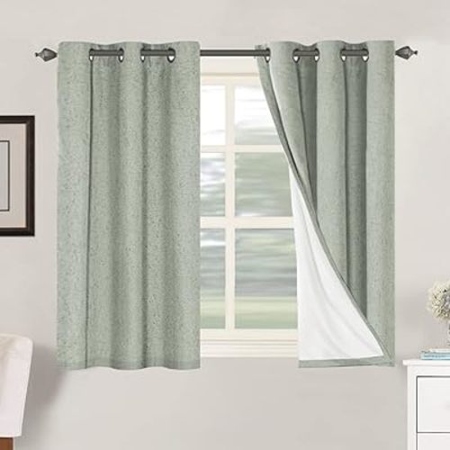H.VERSAILTEX Primitive Linen Curtains 100% Blackout Curtain Drapes Burlap Fabric Curtains with White Thermal Insulated Liner, Grommet Top Drapes Living Room/Bedroom (2 Panels, 42 x 45 Inch, Sage)
