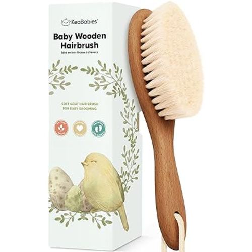 Wooden Baby Hair Brush - Cradle Cap Baby Brush with Soft Goat Bristles, Perfect Gentle Scalp Newborn Comb for Infant, Girls, Boys, Bath Essentials(Dark Walnut, Oval)