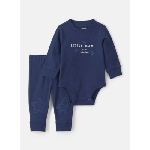 Baby Boy 2-Piece 'Little Man On a Mission' Space Long-Sleeve Bodysuit & Pant Set - Navy Blue | Carter's