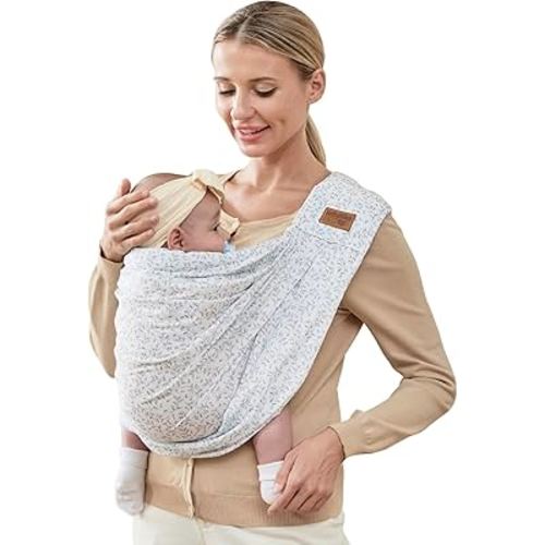 Baby Sling Carrier Newborn, Adjustable Easy Wearing Baby Nursing Warp Sling, New Mom Dad Soft Cotton Baby Front Holder Carrier for Infant Toddler Life Travel Essential Gifts (Blue Flower)