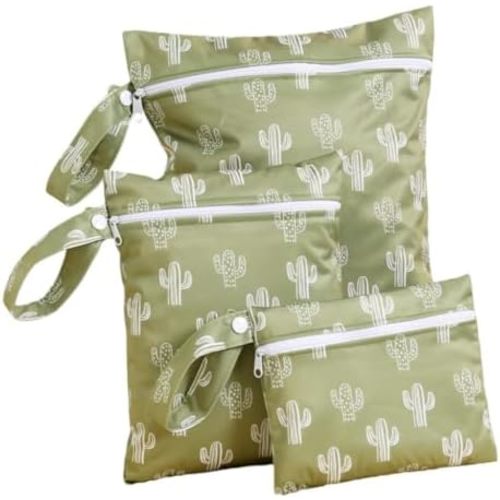 Waterproof Wet Bags, 3 Sizes Storage Bag for Baby Items and Travel, Reusable Diaper Bag with Zippered Pockets and Handle, Set of 3