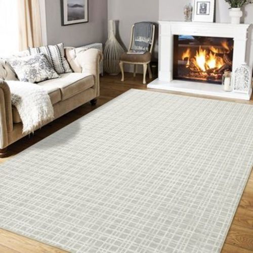 Area Rug 8x10, Modern Plaid Washable Non-Slip Ultra-Thin Rug for Living Room, Home Office, Earth Gray