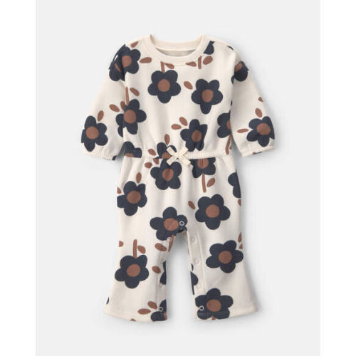 Baby Girl Floral Fleece Long-Sleeve Jumpsuit - Cream/Black/Brown | Carter's