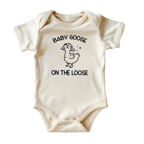 Baby Goose on the Loose Onesie® • Cute Goose Themed Baby Bodysuit • Natural Color Baby Clothing • Farm Animal Baby Clothing • Printed in USA