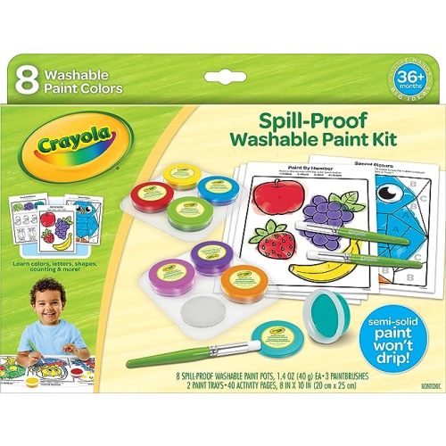 Crayola Spill Proof Paint Set (8ct), Washable Toddler Paint Kit, With Brushes, Pots, Activity Pages, Arts & Crafts Kit, Gift for Toddlers, Ages 3+