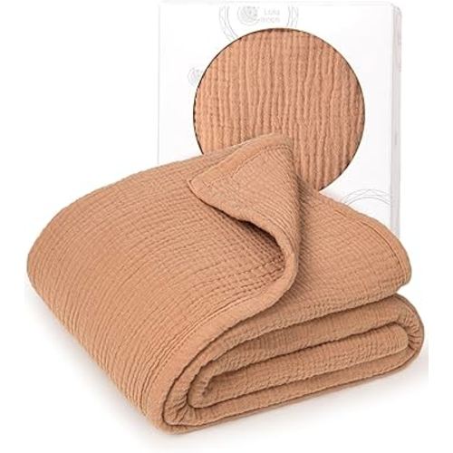 lulumoon Muslin Baby Blanket Quilt - Crib Blanket for Toddlers 47"× 47" Caramel