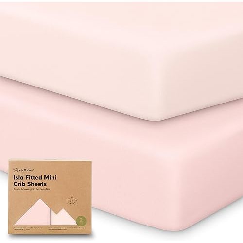 Pack and Play Sheets Fitted - 2-Pack Mini Crib Sheets for Pack N Play Mattress 38x26, Soft & Cozy, Neutral Toddler Playard Bedding, Snug Fitted Mini Baby Crib Mattress Cover Boy, Girl (Mist Rose)