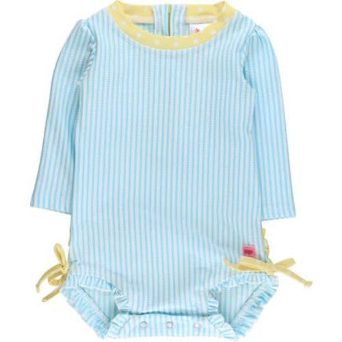 Girls Seersucker Long Sleeve UPF50+ One Piece Rash Guard, 0-3M