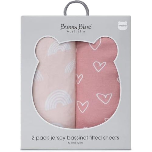 Bubba Blue Nordic Jersey Bassinet Fitted Sheet, 40 x 80 x 12 cm Size, Dusty Berry/Rose (Pack of 2) 200.0 Grams