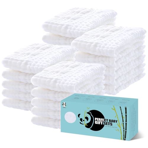 HIPHOP PANDA 20 Pack 6-Layers Muslin Burp Cloths Large - Durable 100% Cotton - Baby Essentials Extra Absorbent and Soft Boys & Girls Rags for Newborn Registry (White, 20" X10")