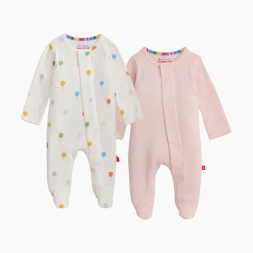 Magnetic Me Organic Cotton Magnetic Footie 2 Pack Bundle - Pink Balloons, Newborn