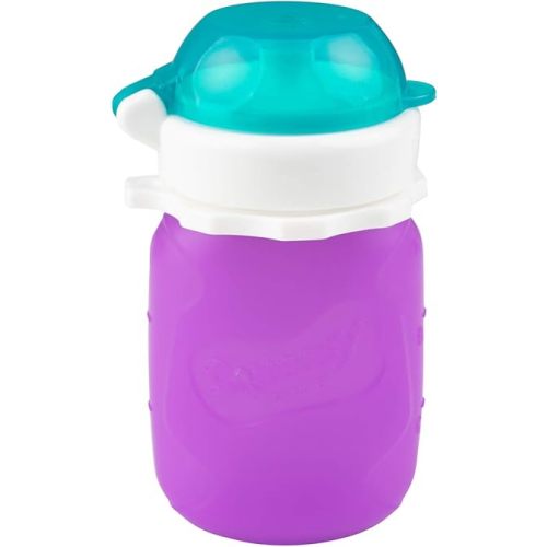 Purple 3.5 oz Squeasy Snacker Spill Proof Silicone Reusable Food Pouch - for Both Soft Foods and Liquids - Water, Apple Sauce, Yogurt, Smoothies, Baby Food - Dishwasher Safe