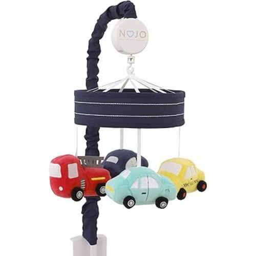 NoJo Transportation Trails Navy, Yellow, and Red Fire Engine, Cars, and Taxi Plush Musical Mobile
