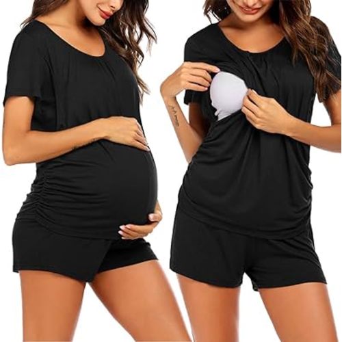 Ekouaer Womens Nursing Pajamas Maternity Breastfeeding Pjs Sleepwear Layer Soft Postpartum Lounge Set Pregnancy Clothes