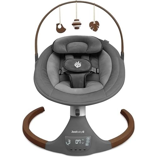 Jool Baby Nova Nature Baby Swing for Newborns with Natural Wood Toys, Electric Motorized Infant Swing, Bluetooth Music, Remote (Slate)