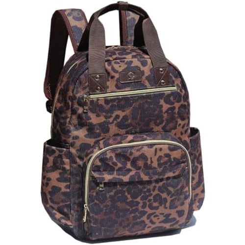 ESVAN Diaper Bag Backpack, Large Capacity Multifunction Baby Essentials Fashion Travel Pack Linen Canvas office Laptop Bag (Corduroy leopard print)