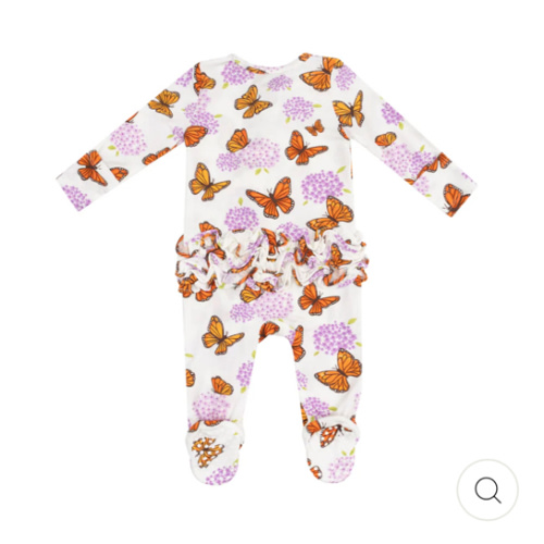 2 Way Ruffle Zipper Footie - Monarch Butterflies and Milkweed