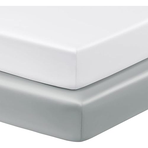 Horbaunal 2 Pack Satin Crib Sheets for Baby, 52" x 28" x 8" Silky Fitted Crib Sheets, Soft Toddler Sheet Baby Mattress Sheet, White & Grey