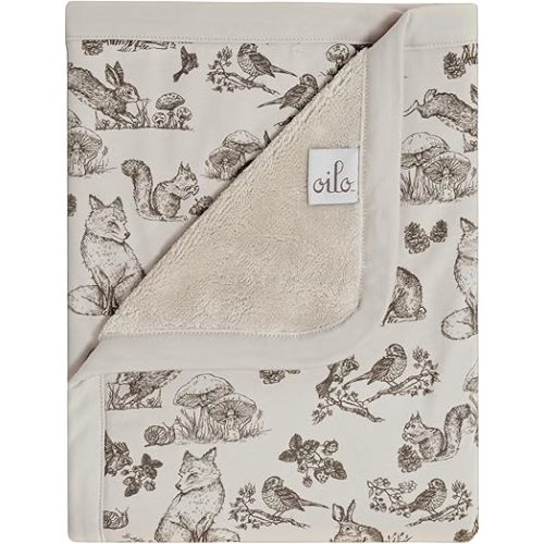 Oilo Woodland Baby Blanket, Woodland Animal Baby Blanket with Ultra‑Soft Plush Backing & Organic Cotton Jersey Print, Double‑Layered 30x40 Blanket for Newborns & Toddlers