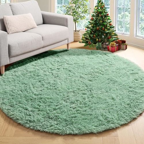 ONASAR Sage Green Round Area Rug 4ft, Fluffy Soft Bedroom Circle Rugs for Kids Girls Boys Teen Dorm Room, Cute Furry Plush Shaggy Carpet for Nursery Living Room Playroom Christmas Home Decor