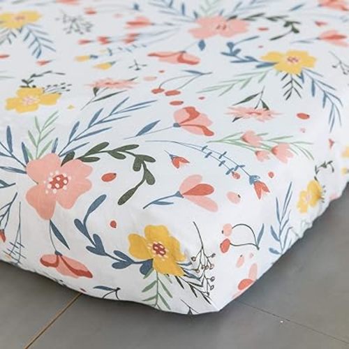 GRACED SOFT LUXURIES 100% Cotton Fitted Crib Sheets | Durable Bedding, Standard Fitted Crib Sheet & Toddler Mattress | Perfect for Baby Boys & Girls | Floral Burst