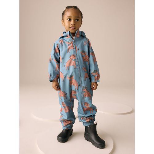 Blue Hamish Print Waterproof Fleece Lined Puddlesuit (3mths-7yrs)