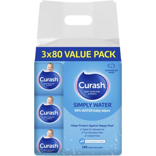 Curash Simply Water Baby Wipes 3 x 80 Value Pack