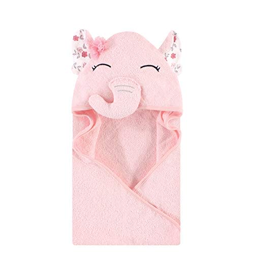 Hudson Baby Unisex Baby Cotton Animal Face Hooded Towel, Floral Pretty Elephant, One Size