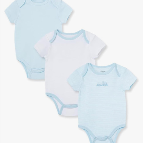 Little Me Clothes for Baby 3-Pack 100% Cotton Scratch Free Tag Bodysuits, Newborn to 9 Months