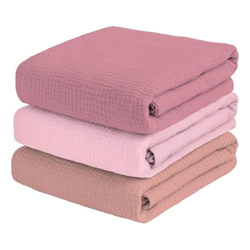 Muslin Swaddle Blankets for Baby Girl - 3 Pack 47x47 Inch Large Receiving Blankets, Soft Breathable Cotton Nursery Swaddles for Newborn, Infant & Todler, Pink