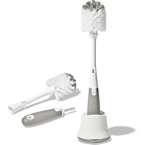 OXO Tot Baby Bottle Brush with Nipple Cleaner and Stand, Gray 2-Pack