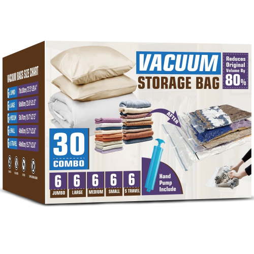 AGALI Vacuum Storage Bags 30 Pack Space Saver Compression for Comforters Clothes Bedding Toys Shoes Camp Gear